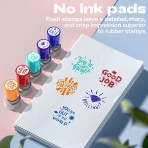 GIORGIONE STORE Automatic Inking Teachers Comment Stamp Encouragement English Version Educational Behavior Stamp Kindergarten Colorful Classroom Teacher Stamp School Supplies