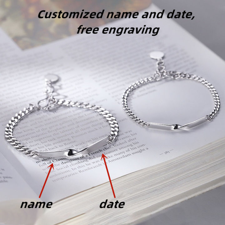 Customized name and date Mobius couple bracelets for students long-distance  couples commemorative gifts personalized trendy men and women