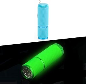 AHIER 9 LED Glow in Dark Flashlights 3 Pack Rubber Coated Flashlights with Straps Portable Handy Lights for Camping Hiking Indoor Assorted Colors (Green+Blue)