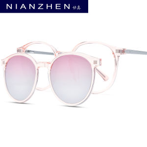 NIANZHEN TR90 Alloy Glasses Frame Men Round Magnet Clip Eyeglasses Gradient Polarized Sun Lens Women Ultralight Eyewear 2186