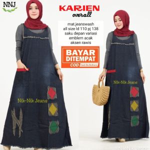 Karien Jumpsuit Jeans Jumbo XXL Overall Rok Jeans Terbaru Non Busui - Gamis Jumbo Outer Denim Wanita Muslim Tanpa Inner