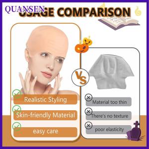 QUANSEN ชุดหมวกหัวโล้นทำจากยางสำหรับผู้ใหญ่หมวกแฟนซีหมวกคอสเพลย์หมวกวิกผมปลอมอุปกรณ์เสริมสำหรับการเล่นบนเวทีภาพยนตร์กิจกรรมคลับปาร์ตี้ฮาโลวีน1 2 4ชิ้น