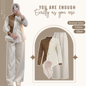 Setelan OOTD Semi Formal ( Kemeja Salur - Celana Kulot - Jilbab ) One Set Clean Outfit 3in1 HO130N