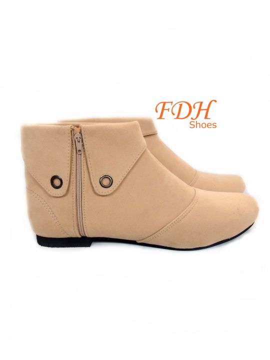 Sepatu Boots Wanita Sepatu Non Kulit Maroon Sepatu Flat Heel Ankle