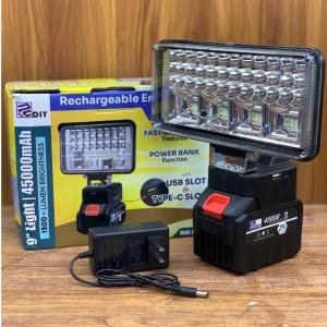 HOME CARE DIY FM999 Rechargeable Emergency LED Light Cordless Portable Light With USB + Type-C Slot Powerbank