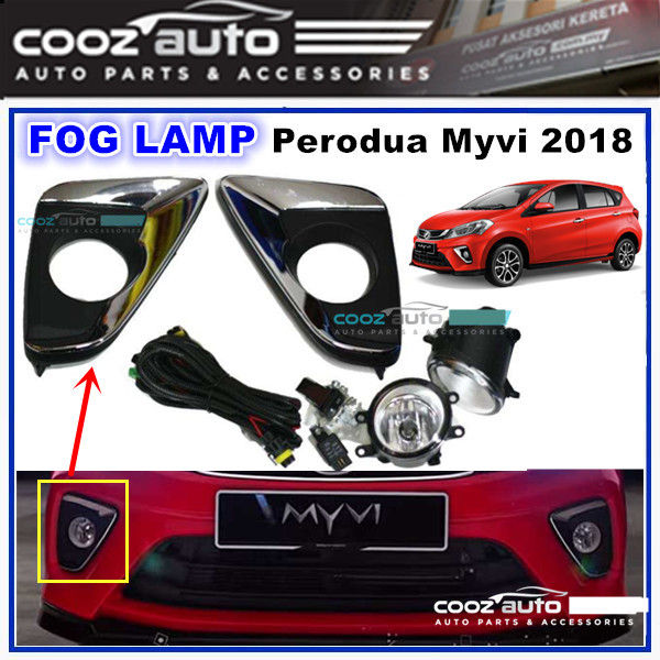 Perodua Myvi 2018 Fog Lamp + Fog Lamp Cover (Chrome) Spot Light Kit