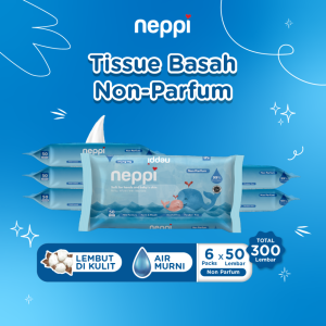(6 Pcs x 50 Lembar) Neppi Baby Tisu / Tissue Basah Wipes Non Parfum