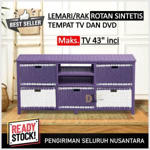 Lemari Rak Rotan Sintetis 5 Laci Buffet Bufet Meja TV 43 inci Ruang Tamu Minimalis Murah Terbaru