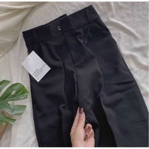 Quần Tây Nữ Lưng Cao Đi Học Làm Công Sở Ống Đứng Suông Dài Màu Đen Dáng Quần Vải Baggy Cạp Cao Nữ Công Sở Học Sinh