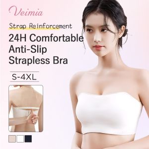 【OFFICIAL】 Strapless Invisible Bra Womens Push-Up Anti-Slip Wire-Free Bra Bralette Anti-Exposure Beautiful Back Thin Bra Invisible Underwear Bra With Detachable Straps Breathable Ice Silk Fabric Anti-slip Strapless Bra Strong Stability