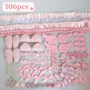 CHUN053634 106pcs/set Tai thú bông Bộ dụng cụ trang trí túi Ita Ruy băng ren Bùa hộ mệnh cánh chim Bộ dụng cụ thủ công Dễ thương Đầy màu sắc Bộ dụng cụ trang trí túi xách dành cho người hâm mộ Anime