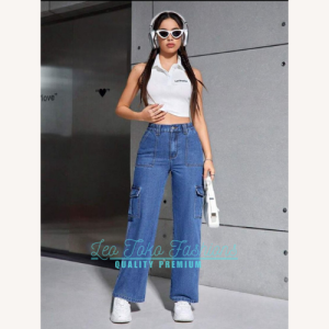 TERBARU - CELANA CARGO JEANS HIGHWAIST KOREAN STYLE JUMBO - CELANA JEANS PANJANG WANITA KEKINIAN
