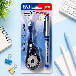 COMBO Bút Xóa Kéo V Plus Mini Roller & Bút Ký Pentel Energel BL57 0.7mm