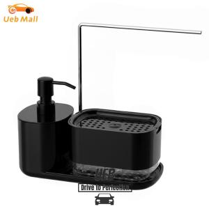 [UEB Mall] Manual Push Soap Boxsoap Dispenser with Tray and Sponge Holder Sink Countertop Storage Organizer Dish and Hand Soap Dispenser for Kitchen