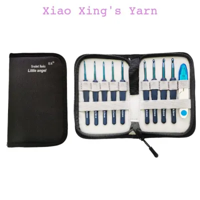 Bộ 9 kim móc len màu xanh navy cao cấp tặng kèm kéo cắt chỉ túi vải mô phỏng kim tulip size cơ bản | Xiaoxingyarn