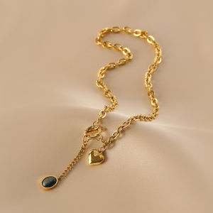 BESFOME Love Heart Necklace For Women Ins Cool Hip Hop Fashion Personality Spice Girls Titanium Steel Chain OT Buckle Tassel Pendant Necklace Jewelry