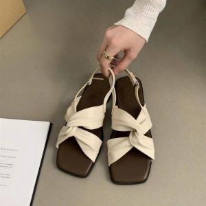 Dép da nữ 2 màu xinh xắn quai xoắn chéo cực đẹp và êm chân