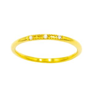 Happy Jewelry แหวนสไตร์มินิมอล เพชร 3 เม็ด ทองแท้ 9k 37.5% เพชรเกสร ME750