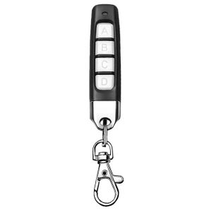 Four keys portable suitable for garage keys and automatic doors. This compact advanced learning‑type anti‑theft security alarm remote control operates at a working frequency of 433 MHz.