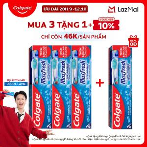 [Chỉ 20H 9-10.10_Mua 3 tặng 1] [Chỉ 23.9_Mua 3 tặng 1] Bộ 3 Kem đánh răng Colgate MaxFresh ULTRAFREEZE the mát gấp 10X 225g/tuýp tặng bàn chải đánh răng lông tơ cao cấp