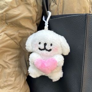 Kawaii Korean Line Puppy Keychain Key Ring Cartoon Plush Doll Dog Car Decoration Backpack Pendant Couple Jewelry Bestie Gift