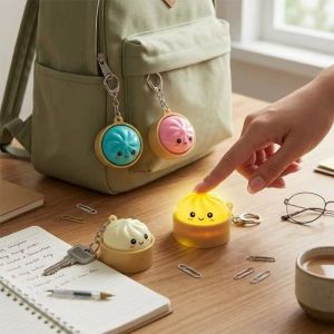 Jonathansdg fidget clicker fidget toys keyboard keychain fidget With Steamer Mini Dumplings Squishy Cute Pinch Squeezable Light-Up Steamed Bun Keychain Clicker Keychain Fidget Keyboard Fidget Toy Party Favors