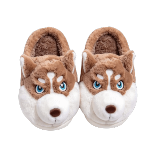 SIRENXI Đế mềm Dép bông hình chó Husky Mùa đông mùa thu. Dày và ấm áp. Dép bông cho nữ và nam. Thoải mái Chống trượt Dép bông hình chó Mùa Thu Đông