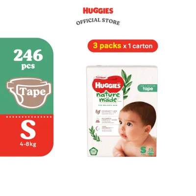 Huggies Naturemade Tape Diapers NB60/S82 (3 Packs) - No harmful chemicals super premium diapers for baby