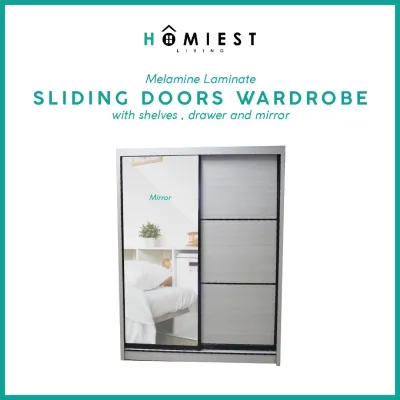 [HOMIEST] TIA Melamine Half mirror Sliding Wardrobe in 4ft / 5ft