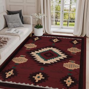 Retro Southwestern Tribe Style Living Room Carpet Hotel and B&B Decorative Mat Dirt-Resistant Wear-Resistant Bedroom Bedside Study Rug 复古西南部落风格 客厅地毯 酒店 民宿 装饰毯 耐脏 耐磨 卧室床边毯书房毯 FUNIANQI