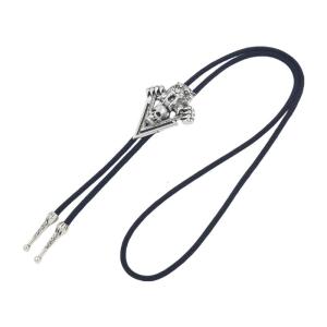 Western Bolo Tie with Carved Silver Skull Pendant Punk Neck Tie for Music Festival Roleplay Game Costume Accessory