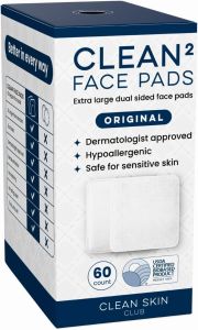Bông tẩy trang Clean Skin Club Clean² 2.0 [Mẫu mới & Cạnh được cải tiến] Đảm bảo không bị rụng sợi và không bị rách cấu trúc ba lớp độc đáo bề mặt có vân và siêu mềm mại chất liệu cotton hữu cơ dùng một lần dùng kèm với sản phẩm tẩy trang.