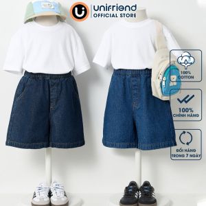 Quần short jean dài qua gối ống suông cho bé trai và bé gái Unifriend Hàn Quốc U951A Size 2-12 tuổi