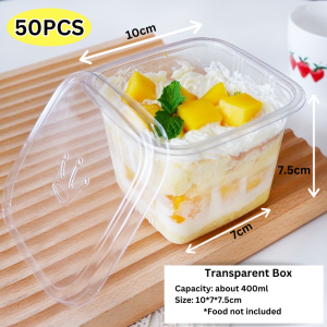50pcs Cake Container Box with Lid Mousse Dessert Food Packaging Transparent Square Acrylic Container Plastic Box Cake Cup