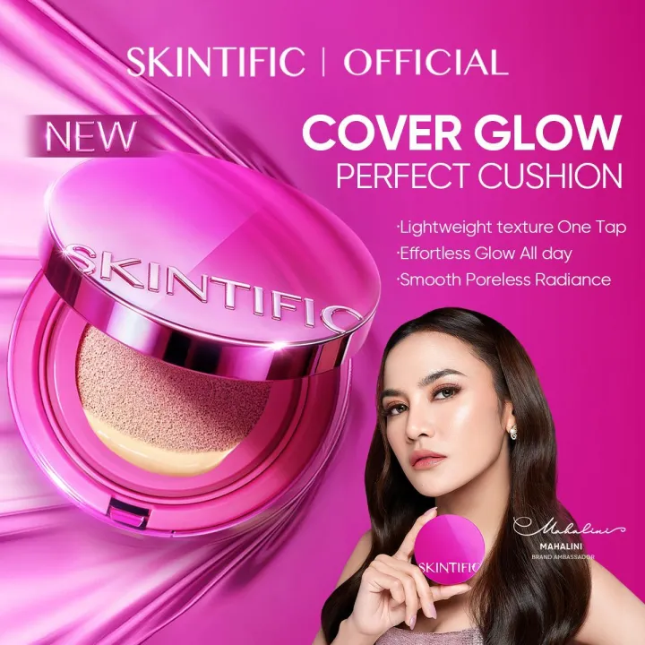 SKINTIFIC Cover Glow Perfect Cushion Foundation Full Coverage Instant glowing finish SPF 50 PA+++