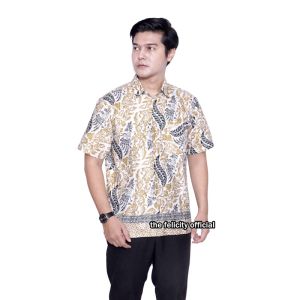 Couple Batik Atasan Batik Wanita Berdasi Warna kuning Kemeja Hem Pria