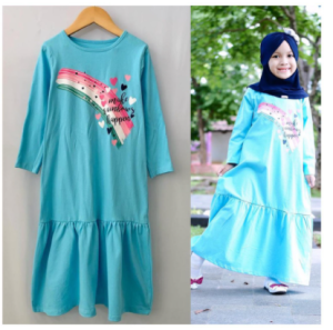 Gamis Anak Kaos Aplikasi Sablon Pink 2-8tahun (tanpa hijab)