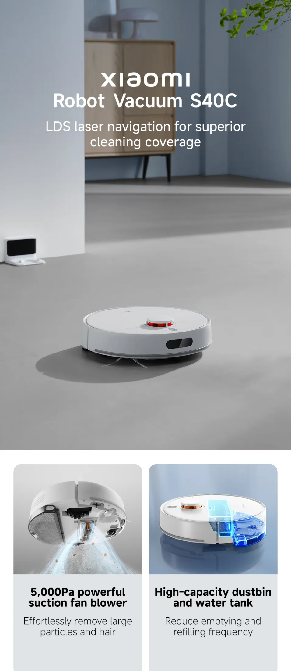 Xiaomi Robot Vacuum S40C – 5,000 Pa Smart Vacuum Mop
