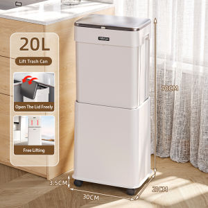 Vision Adjustable Trash Can with Wheels Elevatable Garbage Bin Kitchen Moveable Waste Food Trash Bin Household Garbage Can with Sealed Lid Odor Lock Plastic Waste Bin