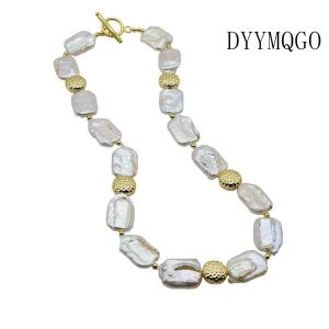 Baroque Gold Plated Necklace Rectangular White Natural Freshwater Pearl Gold Plated Accessories Womens Necklace