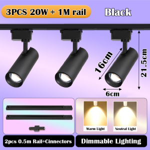 CHENBEN Dimmable Track Light Led COB Spotlight 10~100% Stepless Dimming Rail Lamp One Set Track Lighting Tricolor Ceiling Lamps