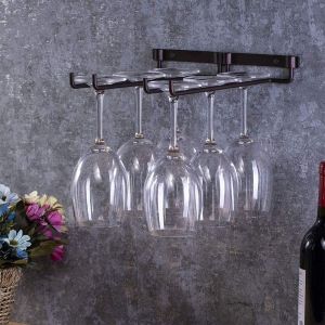 11 Inch Wine Glass Rack Stemware Wine Glass Rack Wall Mountable Wine Glass Holder Wrought Iron Black with Screws Suitable For Cabinet Kitchen Bar