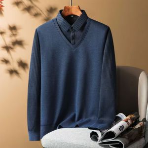 Áo Len Trung Niên nam Lót Nỉ Nhung Mềm Mịn Ấm Áp Phối Cổ Sơ Mi Lịch Lãm Áo Len Tặng Bố Hàng Quảng Châu