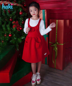 Váy yếm bé gái màu đỏ HAKI duyên dáng xinh yêu phù hợp cho bé từ 13-21kg mặc Giáng sinh Năm mới HK036 đầm bé gái váy yếm dự tiệc cho bé