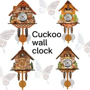 ZYJC Silent Wood Pendulum Vintage Clocks Vintage Forest Tower 3D Chiming Clock Durable Realistic Pattern Wood Wall Clock Wall Decor