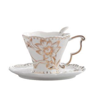 GAOSU Vintage Ceramic Coffee Cup Spoon Plate Set Exquisite Luxury Latte Flower Tea Water Cup Afternoon Tea Set Golden Edge Milk Cups Home