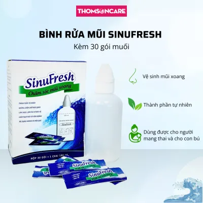 Bình rửa mũi Sinufresh kèm 30 gói muối hỗ trợ vệ sinh mũi giảm khô mũi ngạt mũi chảy nước mũi
