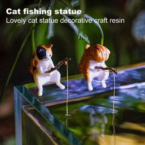 YGSDF Cat Fishing Multipurpose Handicraft Craft Cat Hanging Decoration Easy Use Plant Pot Micro-landscape Kitten Fishing Ornament Cat Statue Miniature Figurines Fish Tank Ornaments