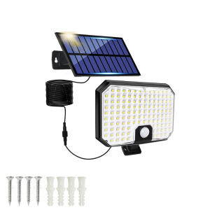 Solar Motion Sensor Security Lights  Separate 16.4ft Cord Solar Panel 3 Modes Dusk to Dawn Solar Flood light for Indoor/Outdoor Use Cool White 124LEDs Lamps