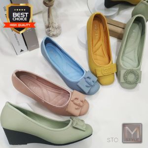 Sepatu Kerja Kantor Wanita Heels Wedges 5cm Import STC Warna [Yellow Green Blue Pink] Model Exclusive Pantofel Fashion kekinian Nyaman di Pakai Kuat dan Awet cocok di pakai Hangout Santai juga acara Resmi dan acara Pesta